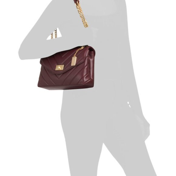 Viral MONCRIEF LONDON Cathryn Bordeaux Leather Flap Over Quilted Tote NWT - Picture 14 of 14